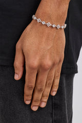 Iced Motif & Round Gemstone Bracelet - 8mm - White