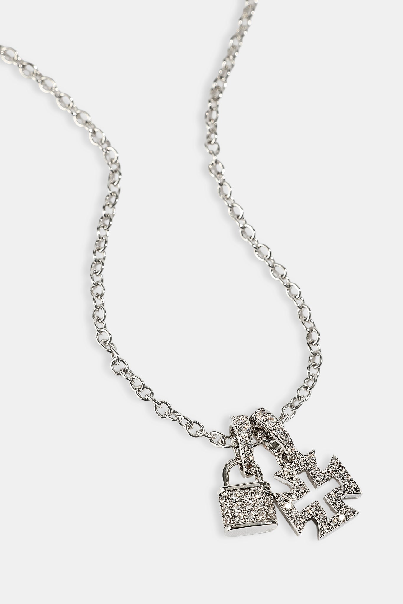 Mens Iced Padlock & Motif Necklace - 15mm - White