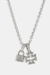 Mens Iced Padlock & Motif Necklace - 15mm - White