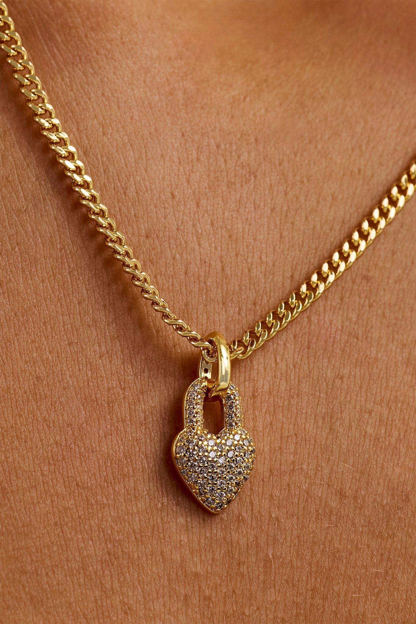 Iced Heart Pendant Necklace - 15mm - Gold