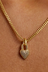 Iced Heart Pendant Necklace - 15mm - Gold