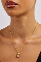 Iced Padlock & Key Necklace - 10mm - Gold