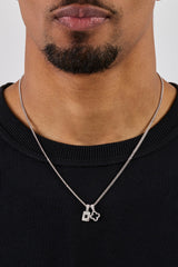 Mens Motif & Gem Card Necklace - 10mm - White