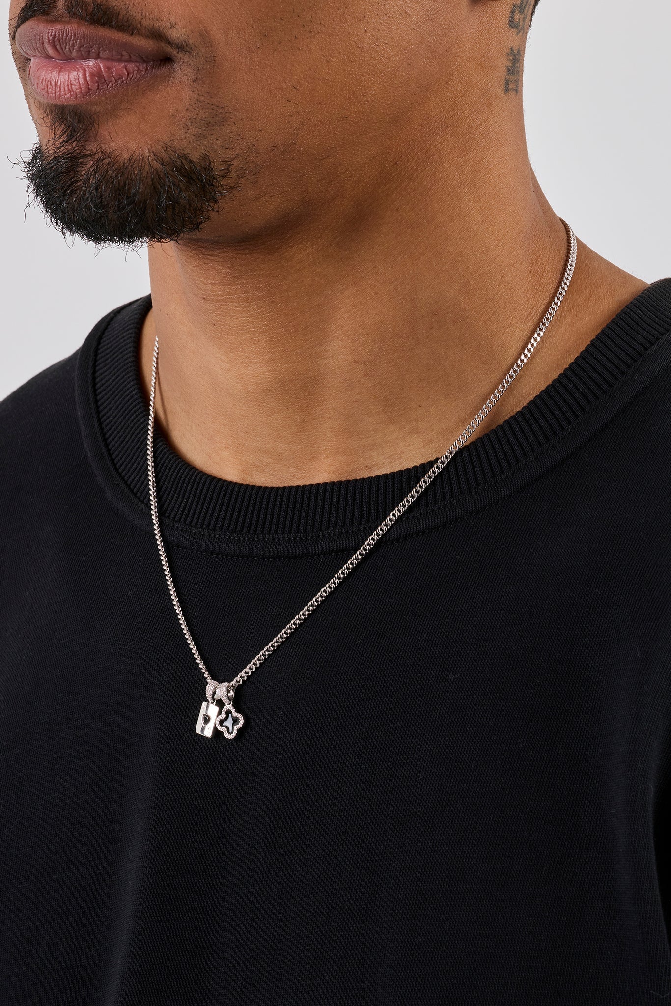 Mens Motif & Gem Card Necklace - 10mm - White
