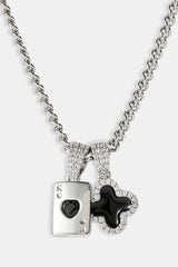 Mens Motif & Gem Card Necklace - 10mm - White