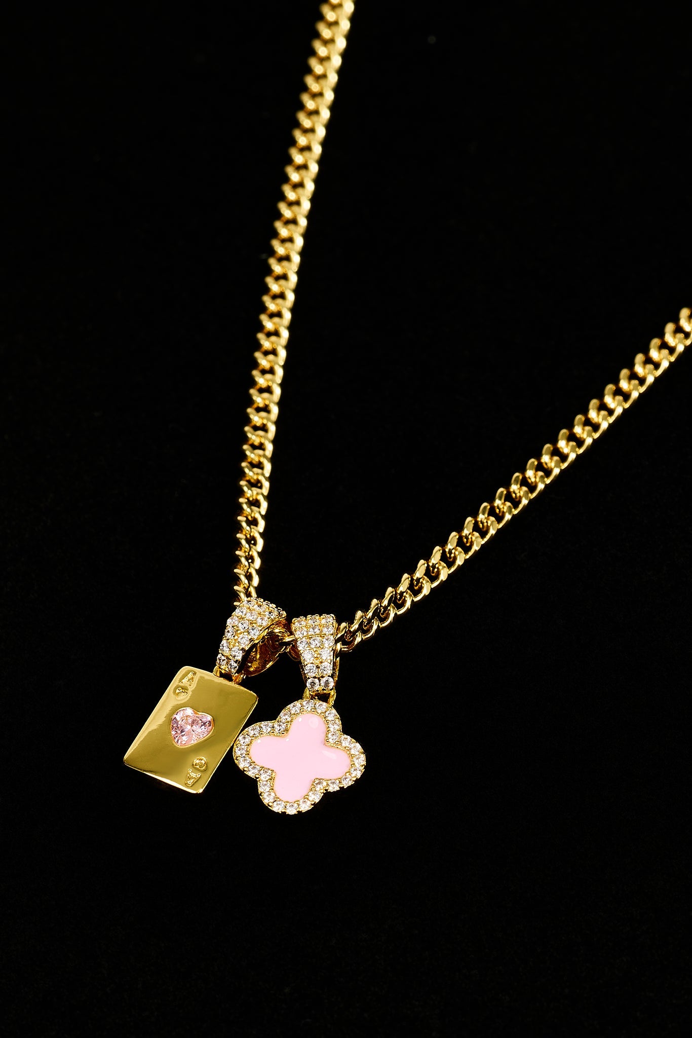 Motif & Gem Card Necklace - 10mm - Gold & Large Premium Gift Box