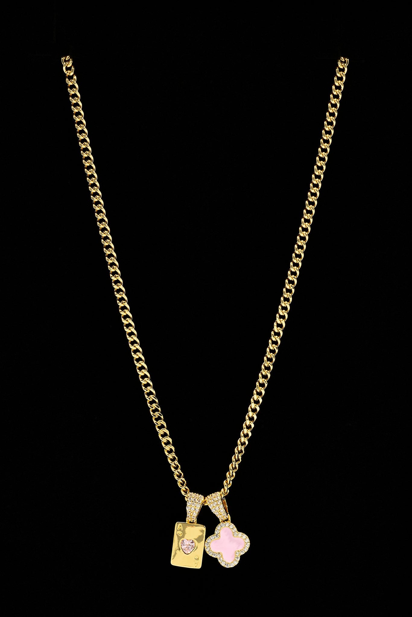 Motif & Gem Card Necklace - 10mm - Gold & Large Premium Gift Box