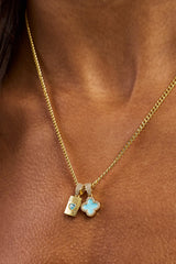 Baby Blue Motif & Gem Card Necklace - 10mm - Gold