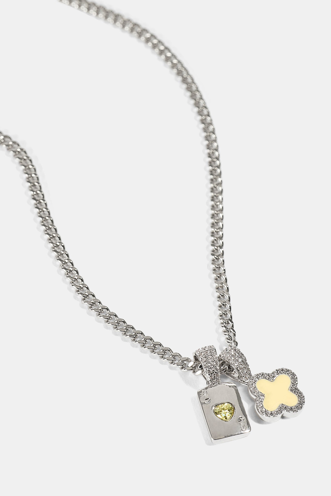 Lemon Motif & Gem Card Necklace - 10mm - White