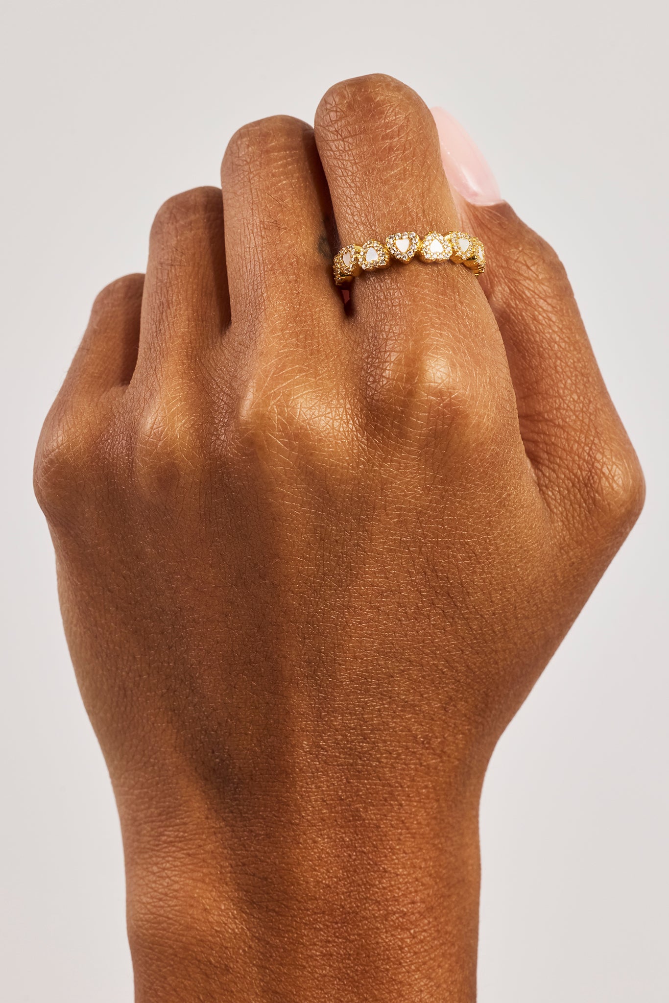 Mother Of Pearl Heart Band Ring - 5mm - Gold