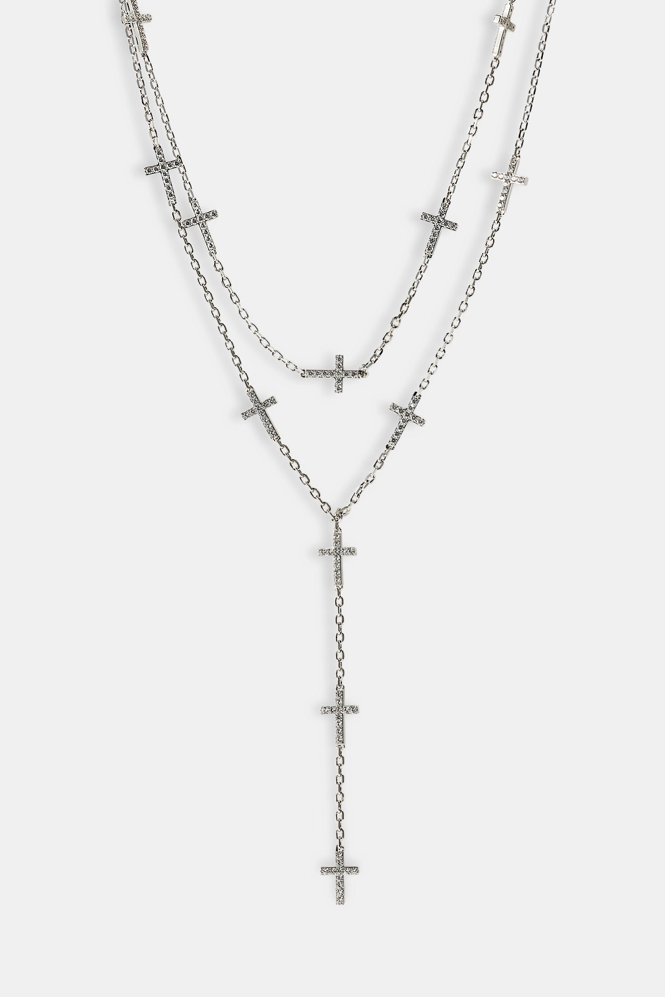 Double Layer Iced Cross Y Drop Chain - 15mm - White