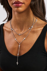 Double Layer Iced Cross Y Drop Chain - 15mm - White