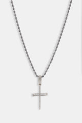 Iced Nail Cross Pendant Rope Necklace - 20mm - White