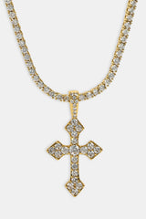 Celtic Cross Pendant Tennis Necklace - 35mm - Gold