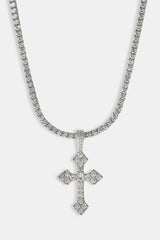 Iced Celtic Cross Pendant Tennis Necklace - 35mm - White