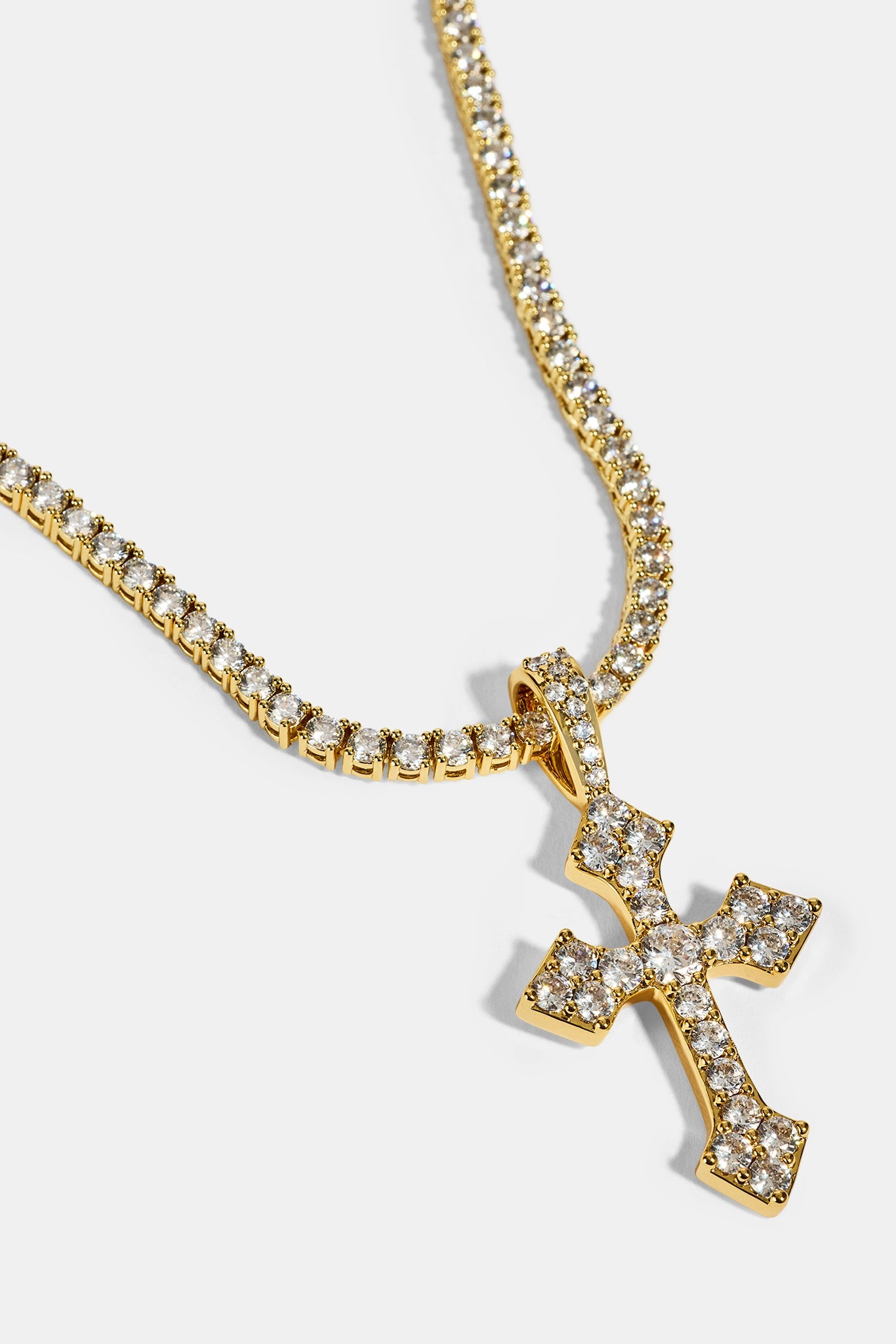 Celtic Cross Pendant Tennis Necklace - 35mm - Gold