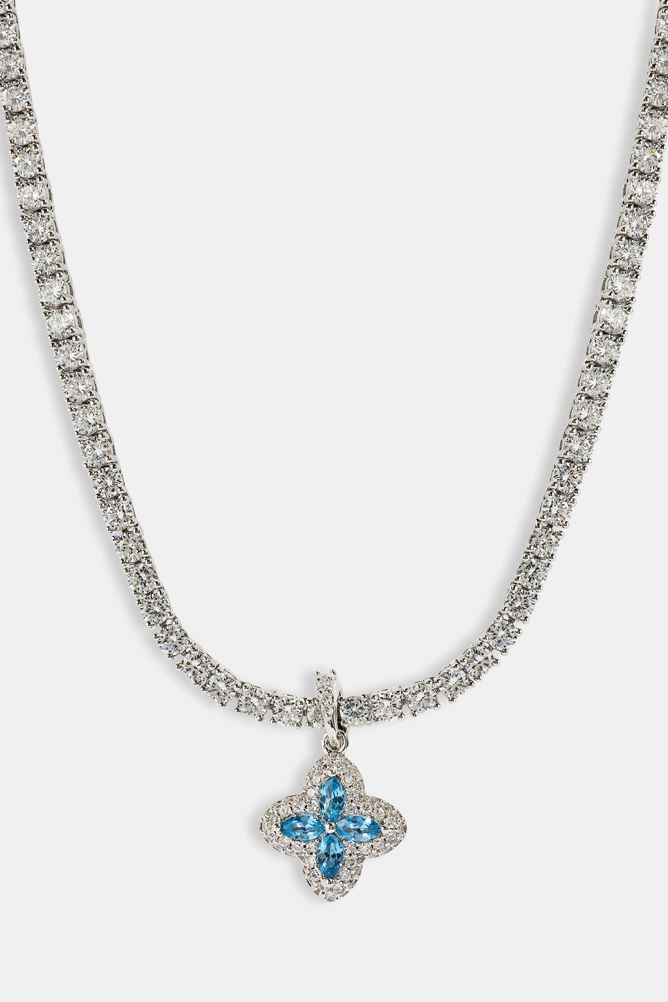 Iced Blue Baguette Motif Infinity Tennis Necklace - 15mm - White