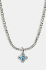 Iced Blue Baguette Motif Infinity Tennis Necklace - 15mm - White