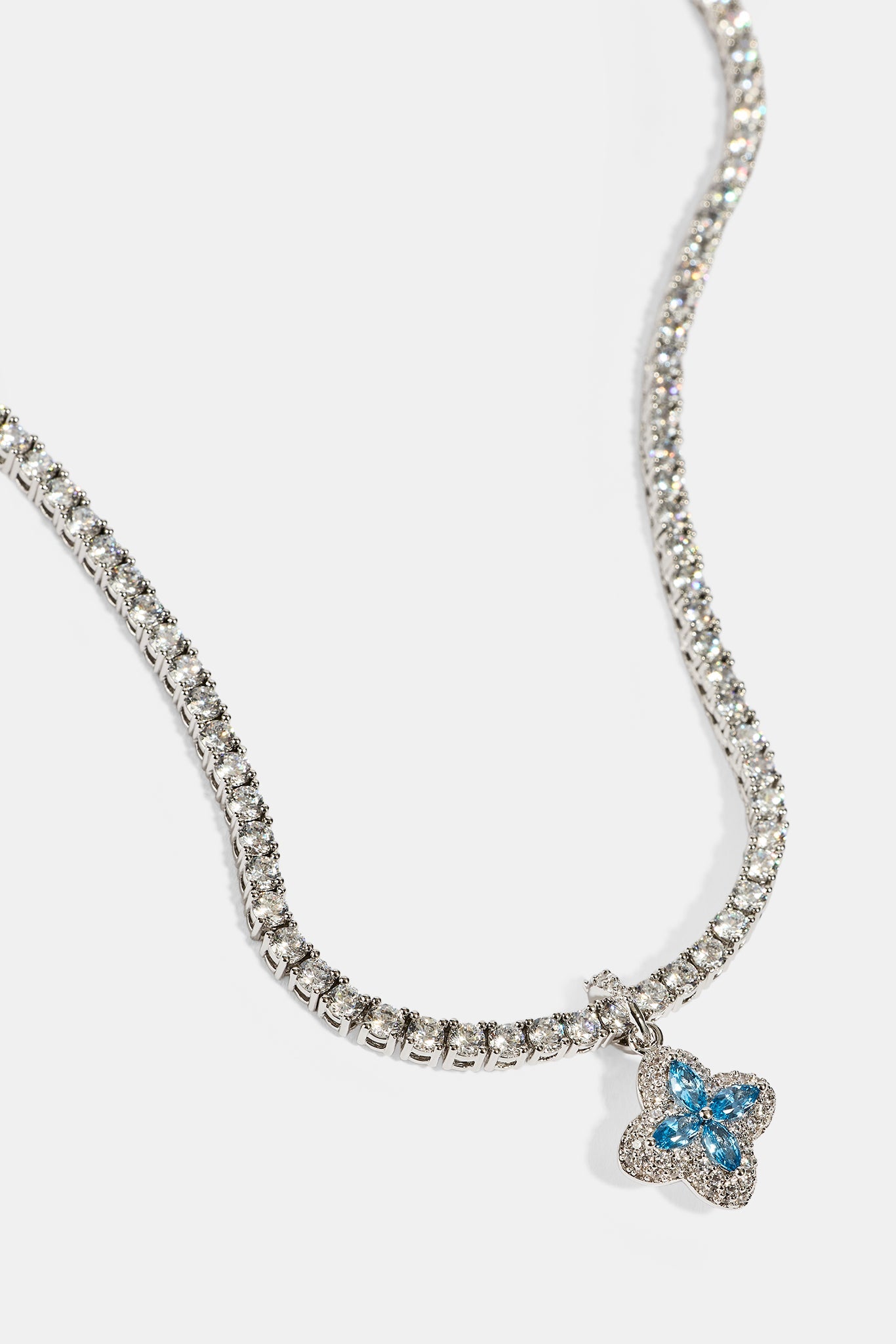 Iced Blue Baguette Motif Infinity Tennis Necklace - 15mm - White