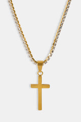 Plain Cross Pendant Tennis Necklace - 12mm - Gold