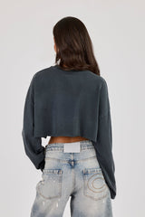 Cropped Washed Long Sleeve T-Shirt - Charcoal