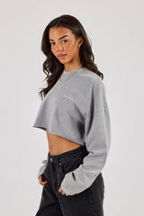 Cropped Washed Long Sleeve T-Shirt - Grey