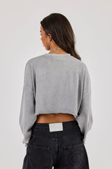 Cropped Washed Long Sleeve T-Shirt - Grey