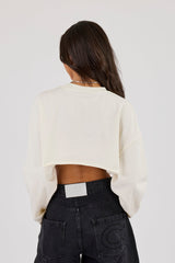 Long Sleeve Cropped Cernucci Studios T-Shirt - Off White
