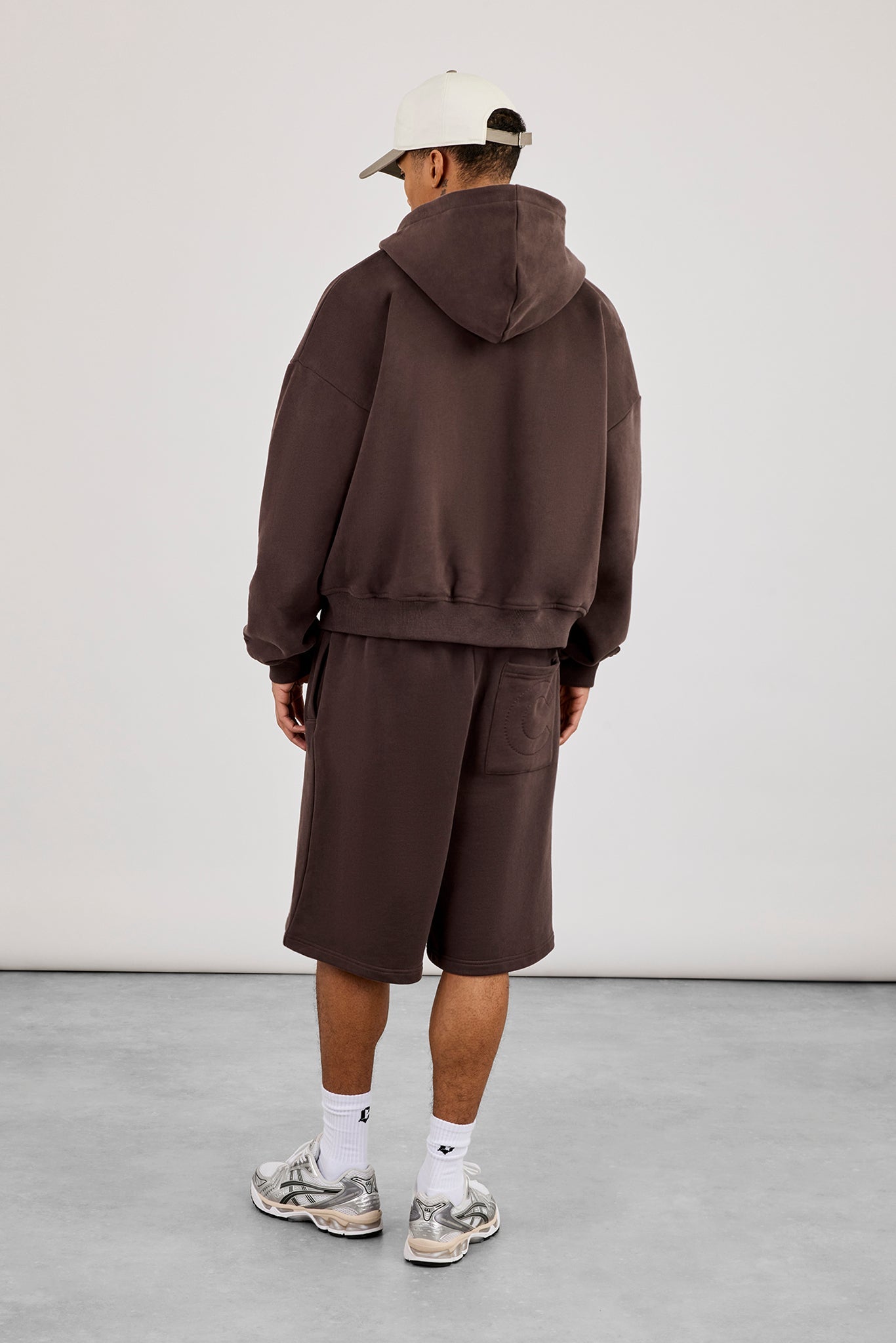 Zip Through Boxy Hoodie & Embroidered Jersey Jort - Coffee