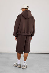 Zip Through Boxy Hoodie & Embroidered Jersey Jort - Coffee