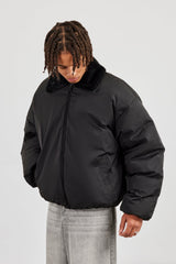 Oversized Bomber With Fur Collar - Black