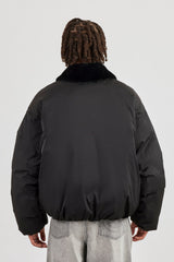 Oversized Bomber With Fur Collar - Black