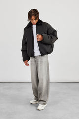 Oversized Bomber With Fur Collar - Black