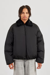 Oversized Bomber With Fur Collar - Black