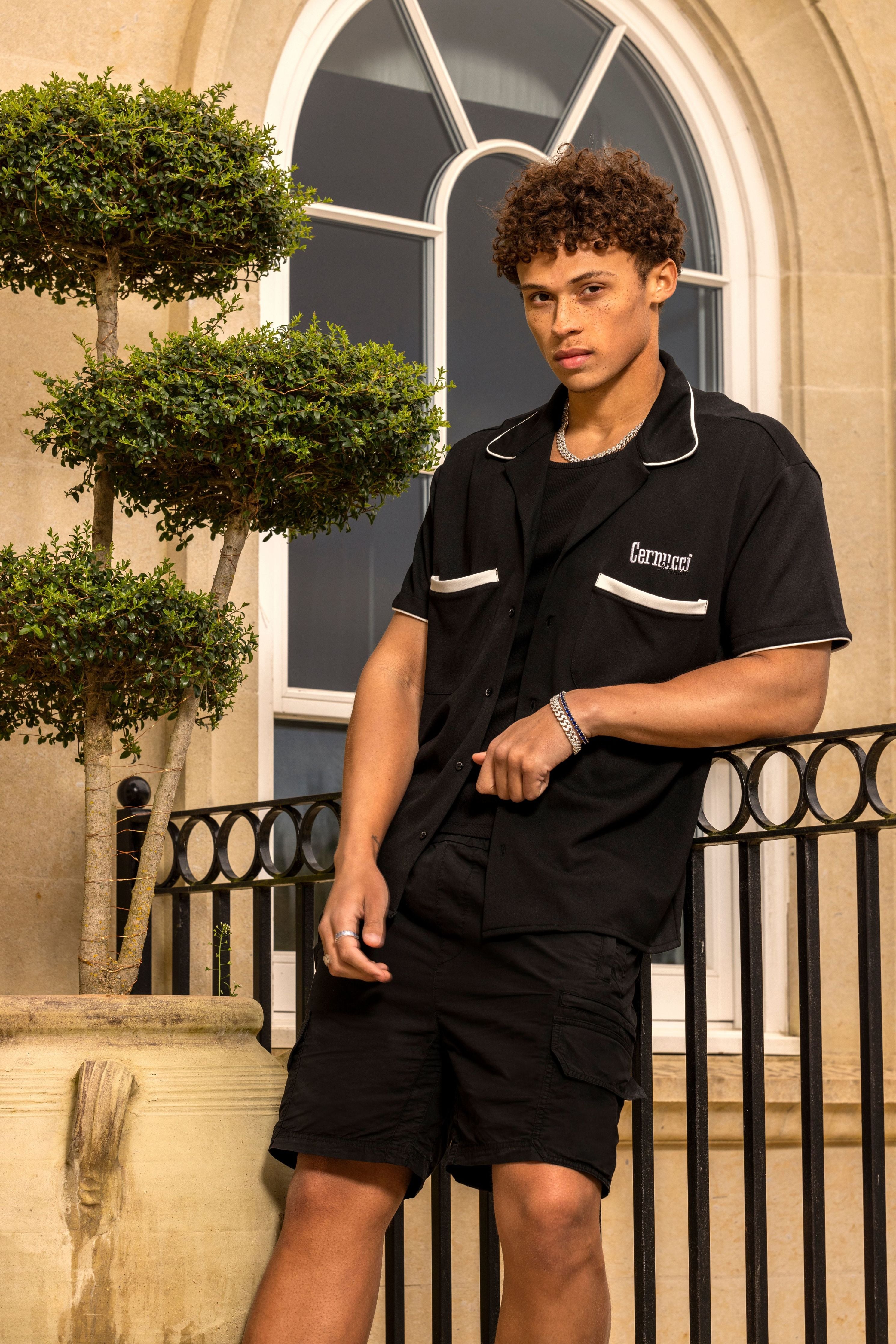 Bowling Shirt With Piping - Black – Cernucci US