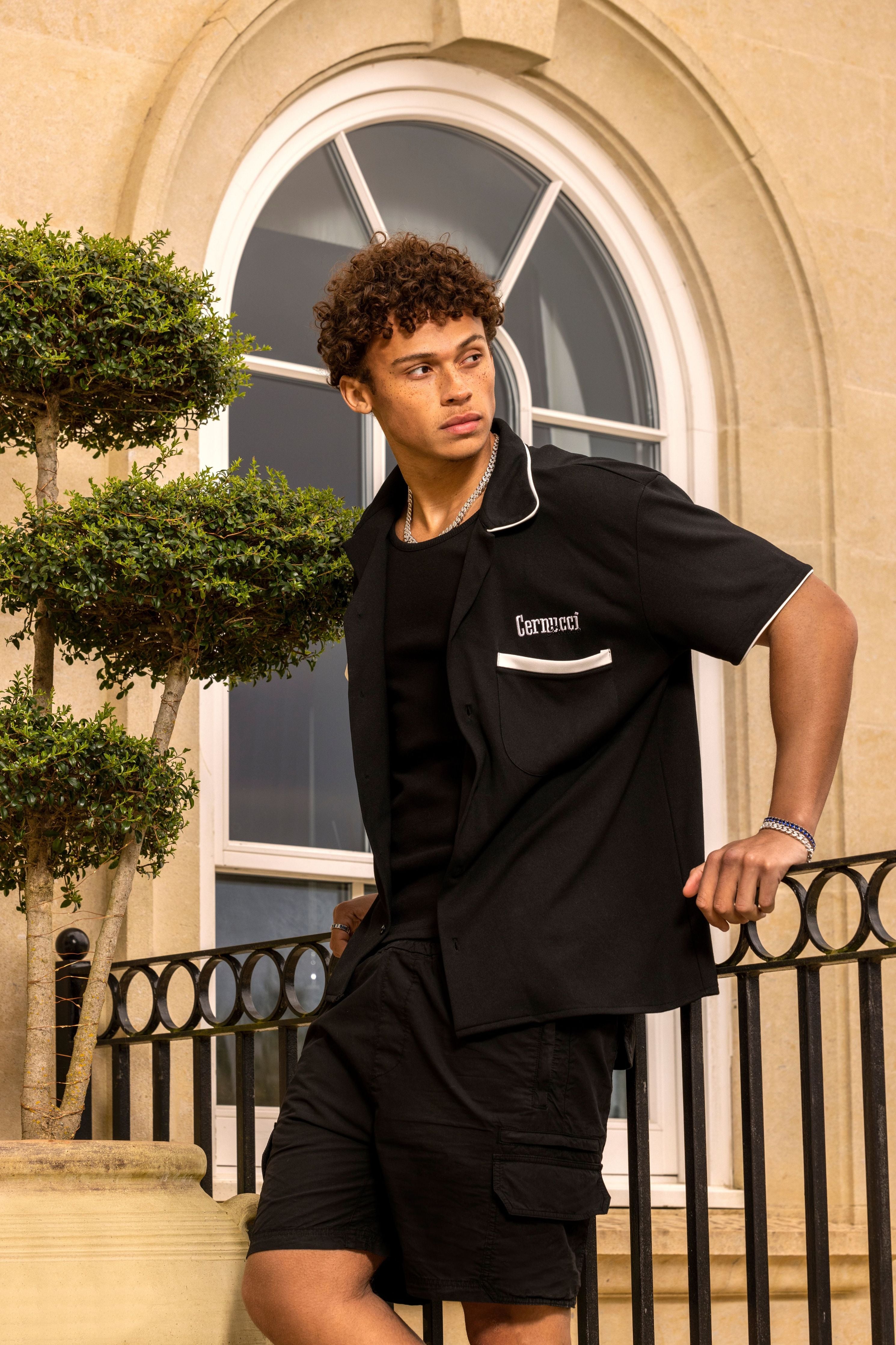 Bowling Shirt With Piping - Black – Cernucci US