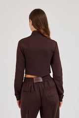 Fitted Pink Taping Track Top - Chocolate