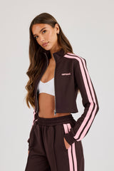 Fitted Pink Taping Track Top - Chocolate
