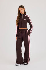 Fitted Pink Taping Track Top - Chocolate