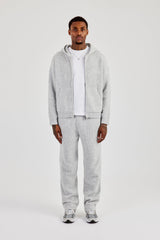 Embroidered Knitted Zip Hoodie & Jogger- Light Grey