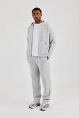 Embroidered Knitted Zip Hoodie & Jogger- Light Grey