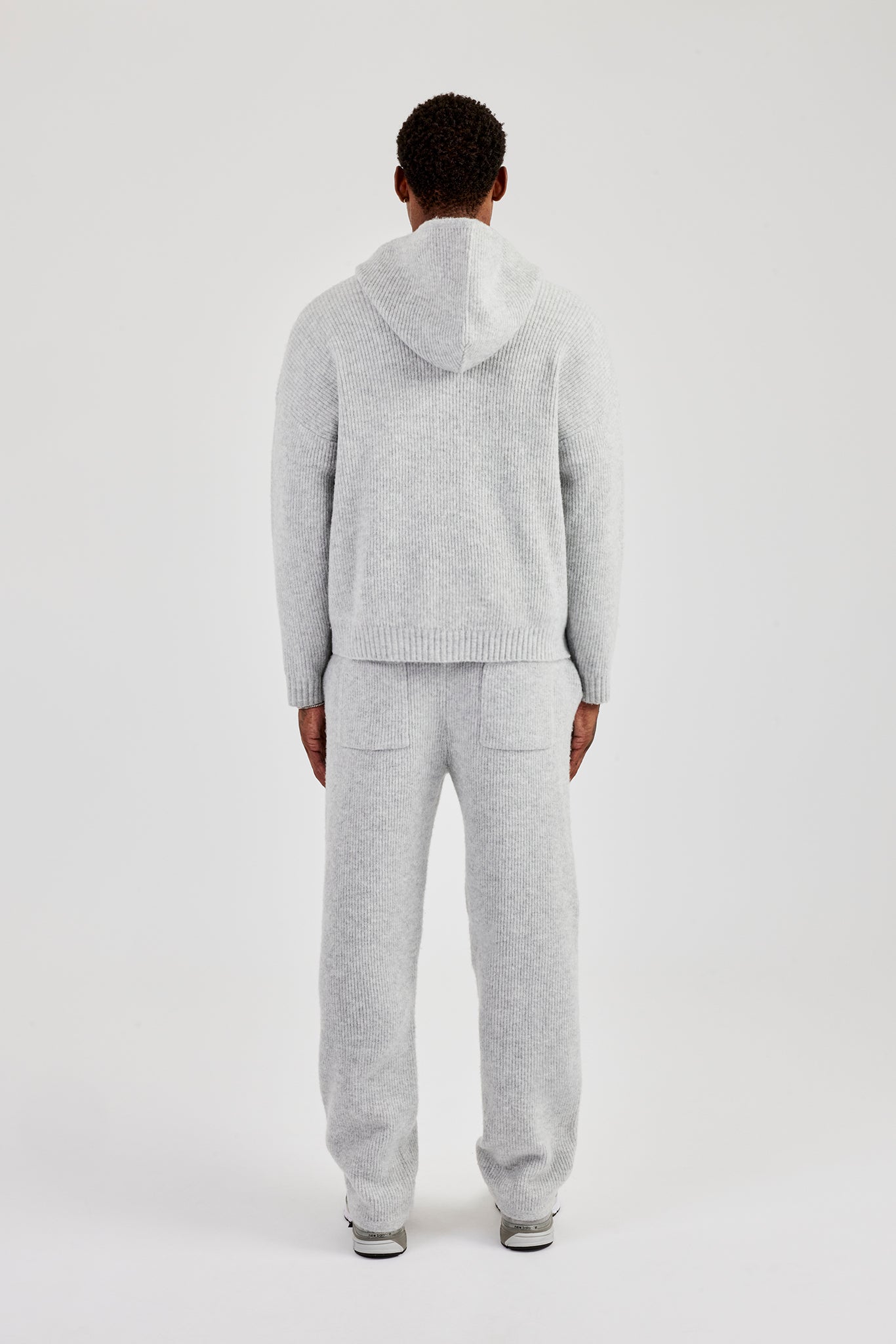 Embroidered Knitted Zip Hoodie & Jogger- Light Grey