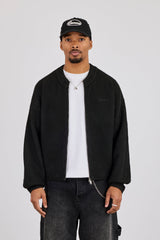Embroidered Knitted Bomber - Black