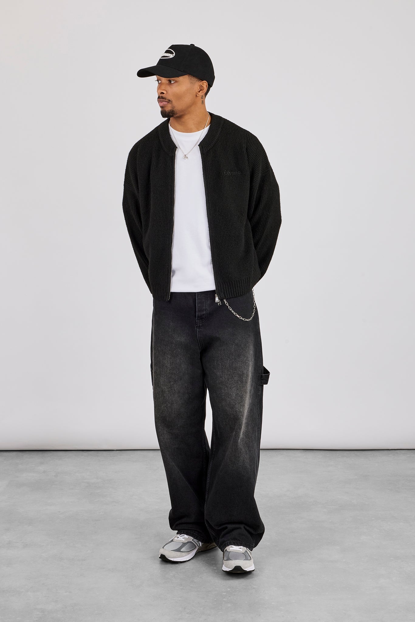 Embroidered Knitted Bomber - Black