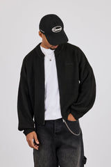Embroidered Knitted Bomber - Black