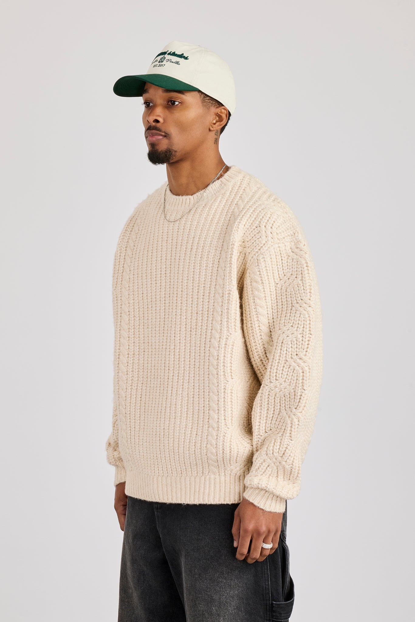 Cable Knit Embroidered Sweatshirt - Off White