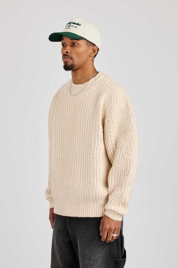 Cable Knit Embroidered Sweatshirt - Off White