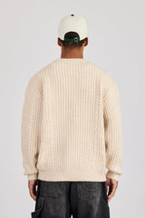 Cable Knit Embroidered Sweatshirt - Off White