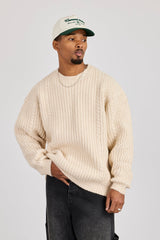 Cable Knit Embroidered Sweatshirt - Off White