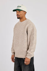 Cable Knit Embroidered Sweatshirt - Beige